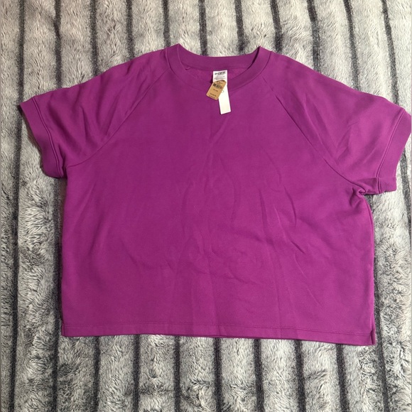 🩷PINK Magenta Short-Sleeve Fleece-Lined Relaxed Crewneck - Picture 2 of 6